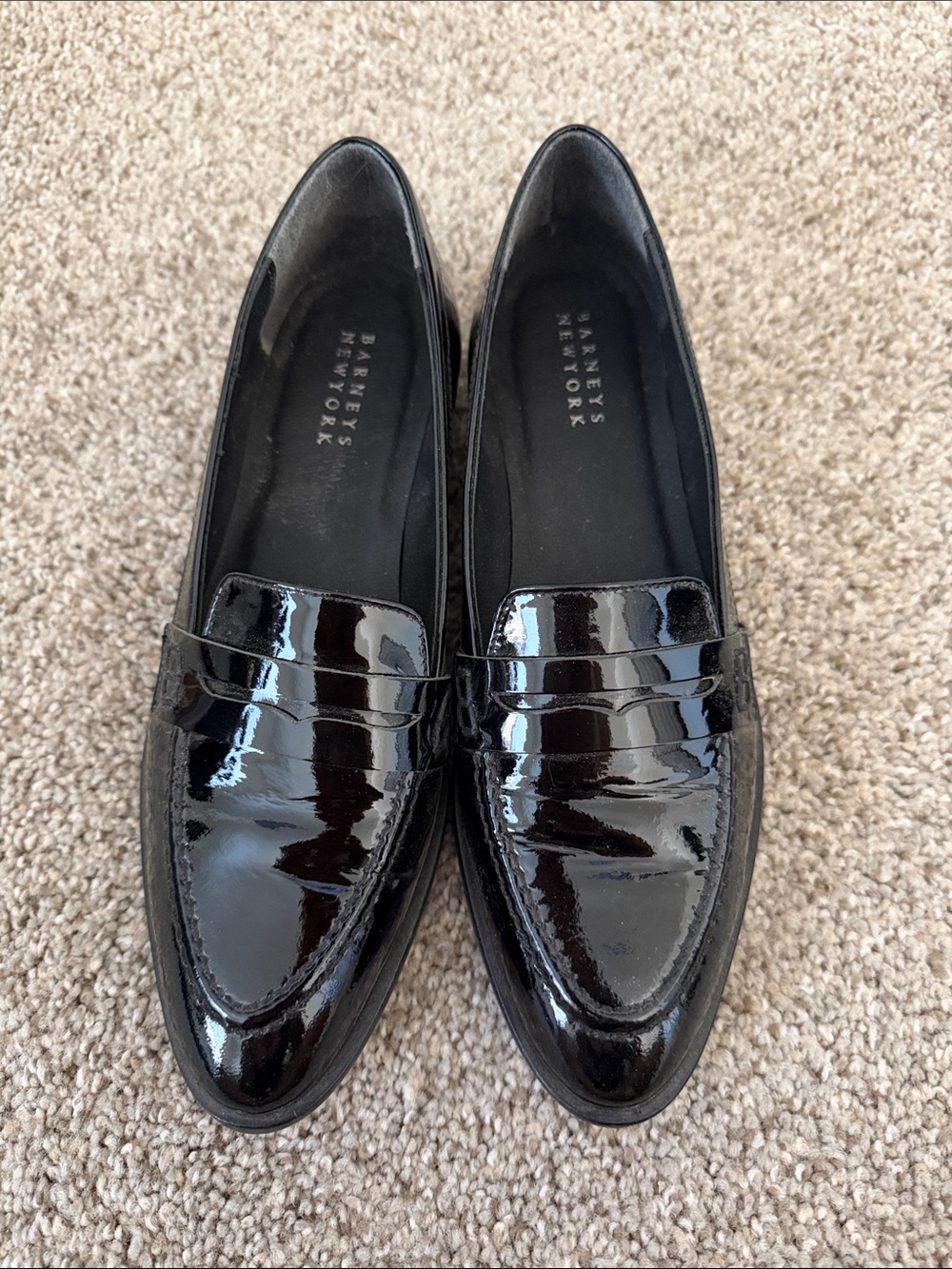 Barneys New York Black Patent Leather Penny-Style Loafers